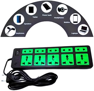 Multi-Plug Extension Board with 10 Sockets, 2.5 Meter Cable, Master Switch, for TV, Laptop, Printer, Projector Price In India