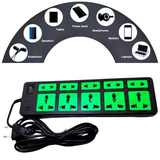 Multi-Plug Extension Board with 10 Sockets, 2.5 Meter Cable, Master Switch, for TV, Laptop, Printer, Projector