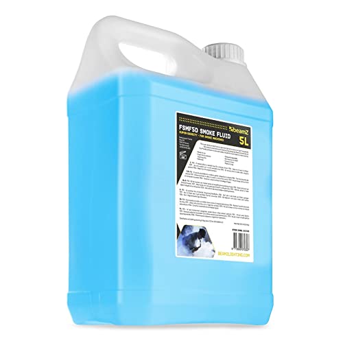 BeamZ FSMF5D Liquido de humo ECO Super-Densidad fabricado con base de agua, sin productos químicos ni tóxicos, no deja residuos, el líquido es de color azul pero produce humo blanco/gris, 5 litros