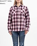 ZENTHACE Damska kurtka flanelowa z podszewką polarową w kratę, Wino/białe, S