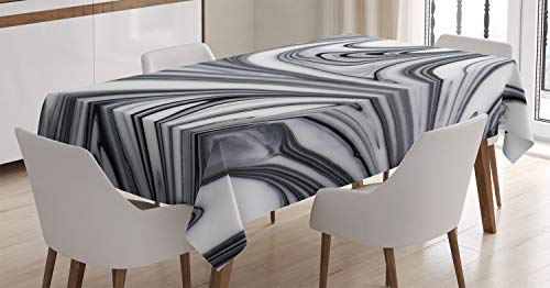 Ambesonne Abstract Tablecloth, Mix Of White And Black Hallucinatory And Surreal Liquid Marble Graphic Artwork, Rectangular Table Cover For Dining Room Kitchen Decor, 60" X 90", Gray #TOP9