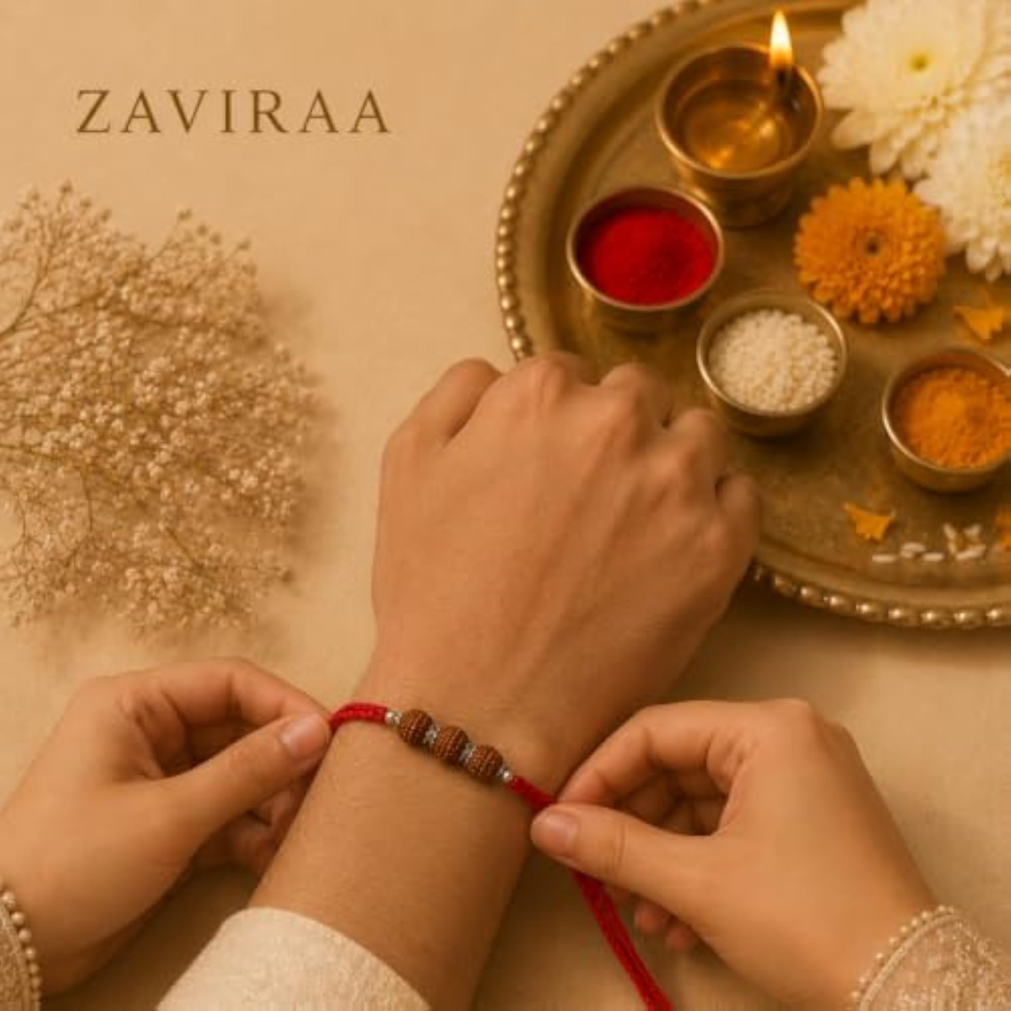 Men's Three-Bead Rudraksha Rakhi with 925 Sterling Silver