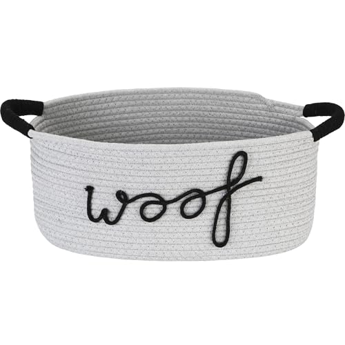 Sea Team Hundespielzeug-Aufbewahrungskorb mit Griffen, 41,9 x 27,9 x 17,8 cm, 16,65 L, Großer Baumwollseil-Aufbewahrungsbehälter, Regalkorb, Organizer für Hundekauspielzeug und Futter, Grau Woof