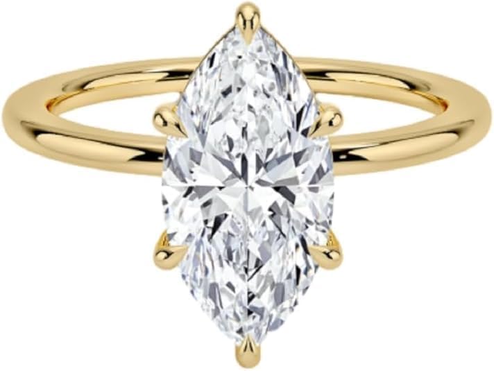 10K/14K/18K Solid Gold Marquise Cut Moissanite Engagement Ring 1-5 CT Solitaire Classic Wedding Ring for Women Birthday Gifts for Her