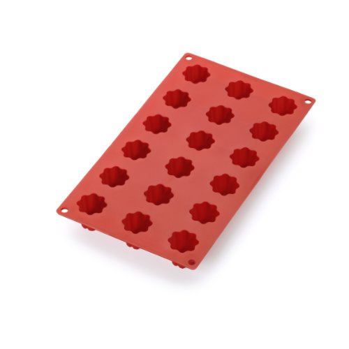 Lékué Moule pâtisserie Mini Cannelé Bordelais 18 cavités, silicone platine rouge
