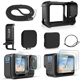 FitStill ブラック シリコン保護キット Go Pro Hero 13 Black 用、交換可能なバッテリーサイドカバー、シリコンレンズカバー、スクリーンプロテクターおよび調節可能なストラップ、Go Pro Hero 13 Black 用アクセサリーキット