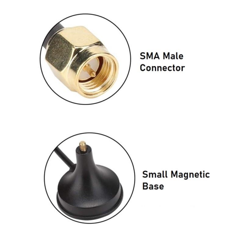 Image of ADU Tronix Technologies 4G LTE 5dBi Magnetic Spring Antenna with 3m RG174 Cable & SMA Male Connector | High Gain External Antenna for Router, GSM Module, GPS Tracker, IoT & Industrial Devices