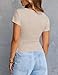 MEROKEETY Women's Summer Asymmetrical Tops 2026 Short Sleeve Boat Neck Ruched Slim Going Out T-Shirts Trendy Y2K Clothes, Apricot, Medium
