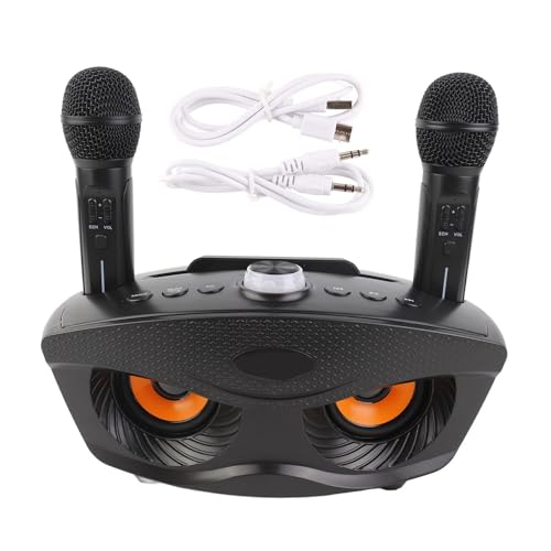Yunseity Karaoke Machine, Portable Speaker System with 2 Microphone, Owl Rechargeable Battery Speaker for Home, Party, Wedding, Picnic Outdoors Indoors Activities