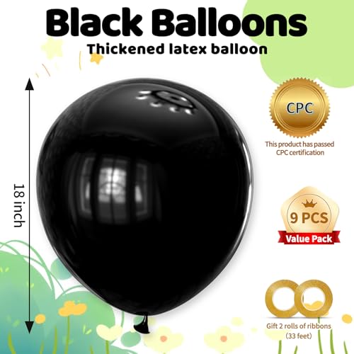 Image of Black Big Balloons 32pcs, 18 Inch Large Latex Giant Heavy Duty Balloons for Birthday Wedding Baby Shower Decorations