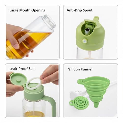 Image of 2-in-1 Oil Dispenser and Sprayer Bottle, Glass with Anti-Drip Spout, 500 ml /16oz Capacity, Leak-Proof Seal, Silicon Funnel, Large Mouth Opening
