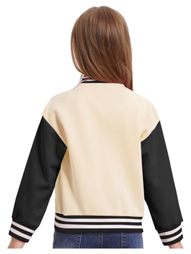 JEATHA Kids Girls Varsity Bomber Jacket Lightweight Button-Down Coat Long Sleeve Baseball Sweatshirts2