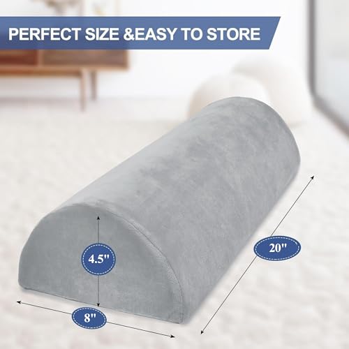 Image of CUSHIO Semi Roll Bolster Pillow | Memory Foam Half Moon Bolster Support Cushion for Neck, Back, Knees & Legs | Ergonomic Orthopedic Pillow with Soft Velvet Cover (Light Grey)