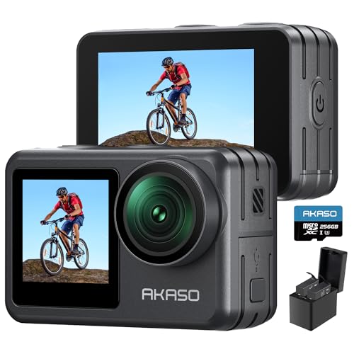 AKASO Brave 7 LE �A�N�V�����J���� 4K60FPS 20MP 256GB�������J�[�h�t�� IPX7�{�@�h�� 40M�h��(�h���P�[�X�t��) �Z����Ԃ�␳ �O���}�C�N�Ή� 1350mAh�o�b�e���[2�� �A�N�V�����J��
