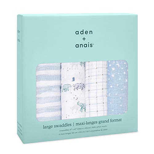 Image of aden + anais Swaddle Blanket, Boutique Muslin Blankets for Girls & Boys, Baby Receiving Swaddles, Ideal Newborn & Infant Swaddling Set, Perfect Shower Gifts, 4 Pack, Rising Star