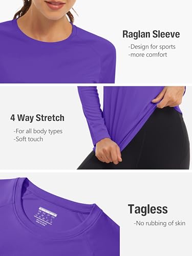 Tacvasen Women'S Uv Swim Shirt Rash Guard Athletic Tops Breathable Hot Weather Long Sleeve Quick Dry T-Shirt Purple L thumb #4