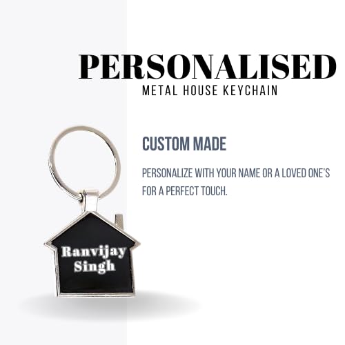 Image of Customised Home Shaped Double Sided Metal Keychain | With Address And Name