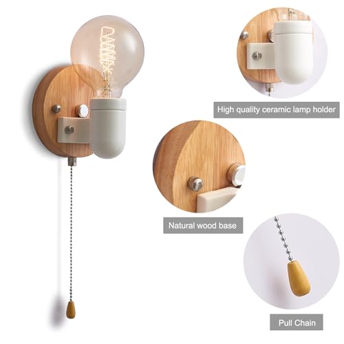 Image of Wall Light Fixture with Pull Chain, Wall Sconce with On Off Switch， Hardwired Wall Lighting Indoor Vintage Industrial Farmhouse Retro Lighting for Bedroom Hallway Bathroom Vanity,E26