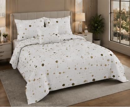 Image of Luxury Glace Cotton King Size Bedsheet with 2 Pillow Covers (108 x 108 Inch) | Soft & Breathable Fabric | Elegant Print Bed Sheet 3 Pc Bedding Set for Bedroom - White Dot