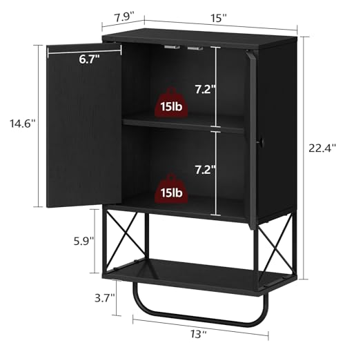 MAHANCRIS Bathroom Wall Cabinet with 2 Door and Adjustable Shelf, Farmhouse Medicine Cabinet with Towel Rack, 3-Tier Wall Mounted Storage Cabinet Over The Toilet for Bathroom Laundry Room, Black by MAHANCRIS - Used condition - Image 4