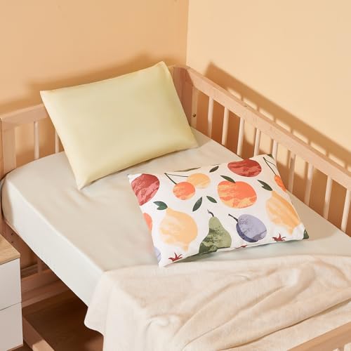 Image of TILLYOU Toddler Pillowcases 13 x 18 Travel Pillow Case 2 Pack, Kids Pillowcases Machine Washable with Envelope Closure, Fruit Shadow & Orangish
