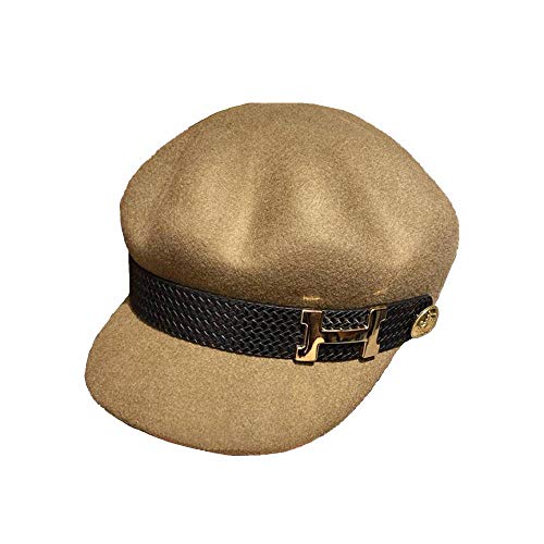 N-brand Women's Beret Hat Wool Knitted Navy Hat Art Metal H Decorative Beret Winter Eight Sided Hat
