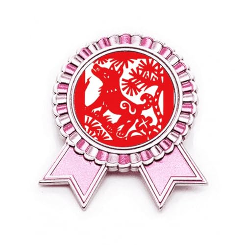 Broche de chien en papier découpé rose en métal M zodiaque chinois pour veste