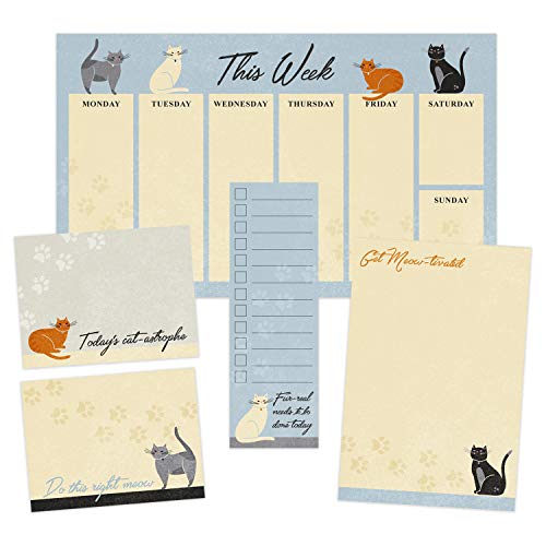 Cat Lover Sticky Note Ensemble Set/Kitten Themed Repositionable Notepad Desk Set / 5 Adorable Designs