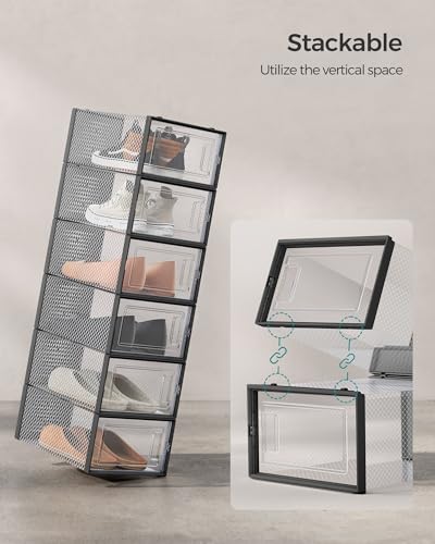 Image of SONGMICS Shoe Boxes, Pack of 24 Shoe Storage Organizers, Stackable Clear Plastic Boxes for Closet, Sneakers, 13.1 x 9.1 x 5.6 Inches, Transparent and Black ULSP906B12