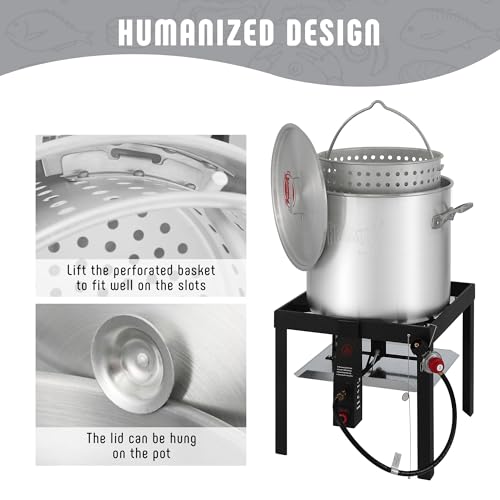 Image of Feasto 100QT Seafood Boil Pot with Basket and Burner for Outdoor Cooking