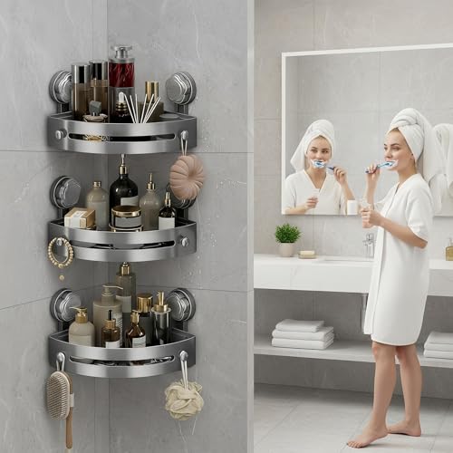 Serviteur de douche d'angle sans perçage supportant 18 kg avec ventouses - 4