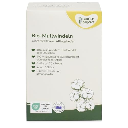 GRÜNSPECHT Bio-Mullwindeln 70x70cm aus 100% Baumwolle (kbA...