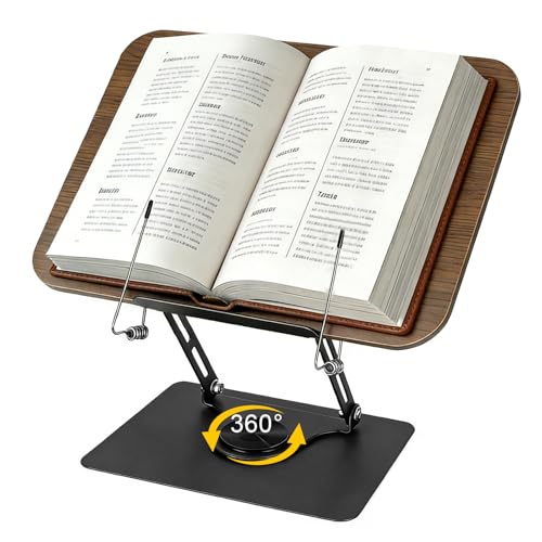 Opiniones de Soportes para libros de cocina Top 5. 48 Soporte para Libros 360° Giratorio y Ajustable en Altura, Atril para Libros - Manos Libres para Libros de Cocina, Revistas, Tablet, Laptop - Portátil Plegable con Sujeta Páginas