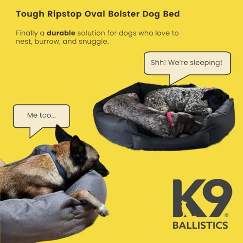 Image of K9 Ballistics Tough Ripstop Oval Bolster Dog Bed, Medium, Black | Calming Round Den Shape, Durable & Scratch Resistant, Machine Washable