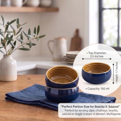Image of Freakway Indigo & Ocher Spiral Mini Ceramic Bowls (150 ml) Set of 4