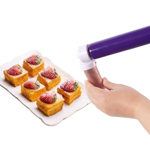 Manual Airbrush for Decorating Cakes, Cake Airbrush Pump Coloring Spray Tool with 4 Tubes, Cake Airbrush Duster Powder Sprayer Cake Decorating Kit for Cupcakes Cookies and Desserts(Purple)