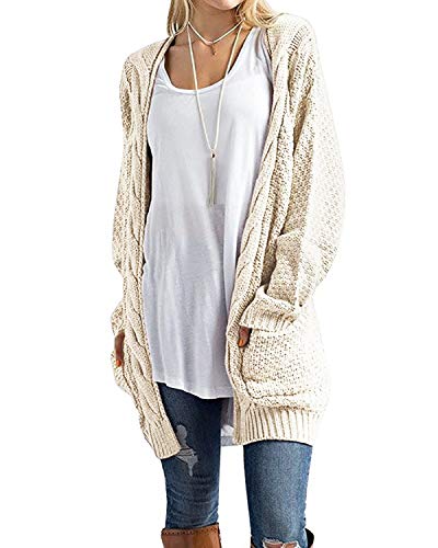CNFIO Mujeres C�rdigans Chaqueta De Punto Jersey De Suelta Punto Frente Abierto con El Bolsillo (Albaricoque-Nueva, S)