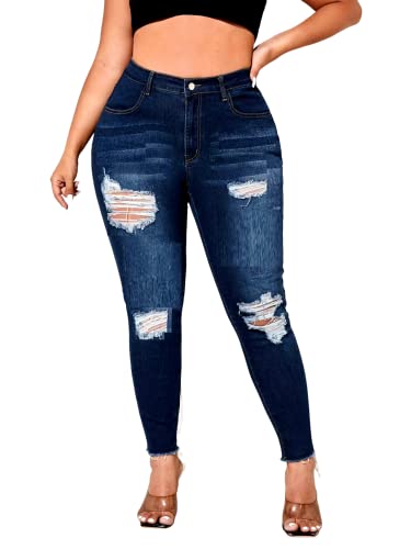 Jack David Womens Super Plus Size Ripped Destroy Denim Distressed Skinny Jeans Stretchy Pants