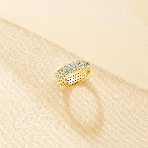 KEAO CELINE 3-Row Eternity Band Ring, 14K Gold Plated or Rhodium Plated, Cubic Zirconia Pave Setting3