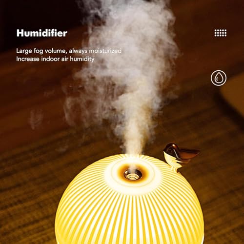 Image of USB Humidifier 300 ml with Night Light, Bird Shaped Cool Mist Humidifier for Bedroom, Home & Office, Quiet Desktop Air Moisturizer, Decorative Tabletop with Wooden Stand