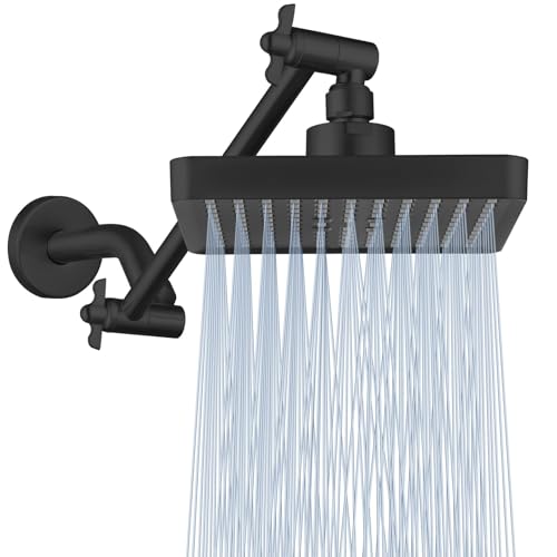 Nuodan High Pressure Rain Shower Head with 11'' Extension Arm - High Flow Square Rainfall Showerhead - Luxury Modern Look - Pressure Boosting (Matte Black)