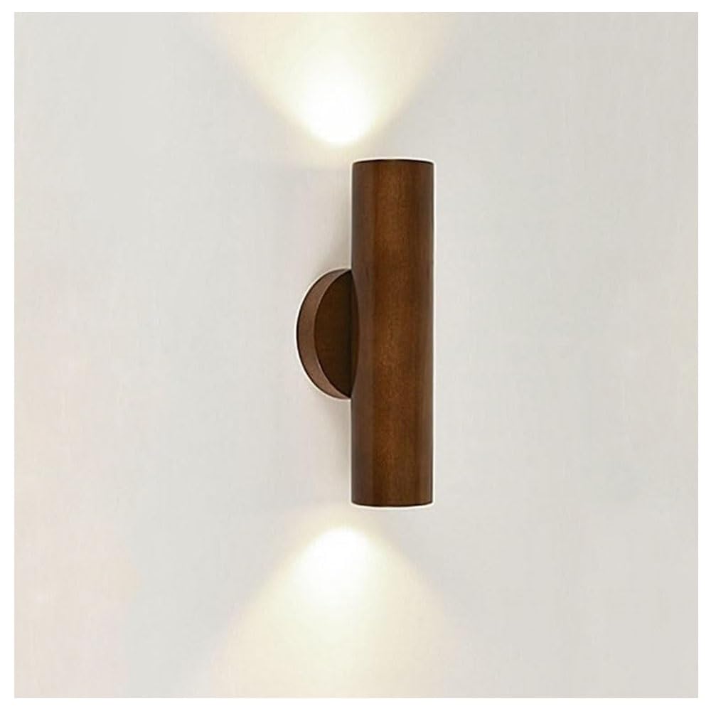 FEITENGDA Minimalist Cylindrical Wooden Wall Sconce Japanese Modern Farmhouse Wood Shade Wall Lamp Interior Dimmable Hardwired Wall Light Fixture for Bedroom Hallway Entryway(Walnut)