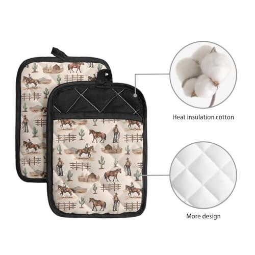WELLFLYHOM-Western-Cowboy-Pot-Holder-2-Pack-Heat-Resistant-Hot-Pads-with-Pockets-Southwest-Aztec-Potholder-Multipurpose-Oven-Mitts-Kitchen-Gloves-Baking-Cooking-Bag-74×96 WELLFLYHOM Western Cowboy Pot Holder 2 Pack Heat Resistant Hot Pads with Pockets Southwest Aztec Potholder Multipurpose Oven Mitts Kitchen Gloves Baking Cooking Bag 74×96