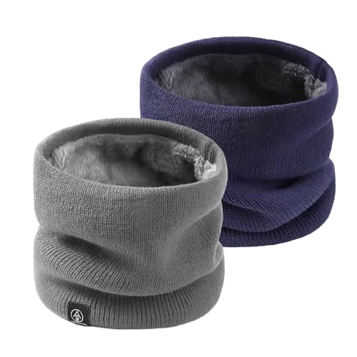 SEFIRST 2 Piezas Braga Cuello Moto hombre, Invierno Lana Windstopper Snood Bufanda Calentador Tubular Cuello Térmica Resistente Bufanda Tubular de Punto Para Ciclismo Running Esquí (Gris, azul)