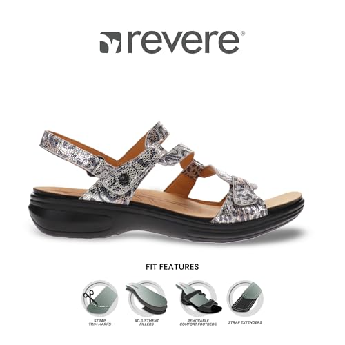 Image of Revere Emerald 3 Women's Sandals - Premium Soft Leather, Adjustable Straps & Contoured Footbed - Orthotic Arch Support for Stylish Comfort & All-Day Wear Silver Safari 7-7.5 M US