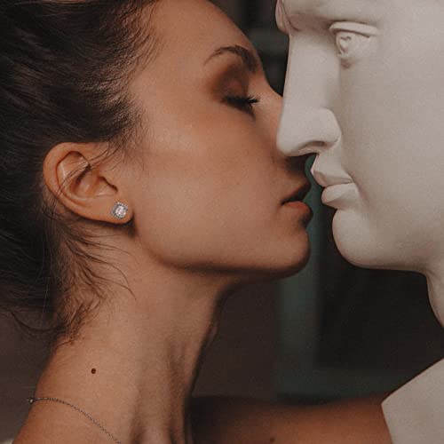 Smilest 2Ct Moissanite Halo Earrings For Women, Asscher Cut D Color Vvs1 Clarity Lab Created Diamond Earrings Studs 18K White Gold Vermeil Moissanite Stud Earrings For Women Wife Sensitive Ears #TOP6