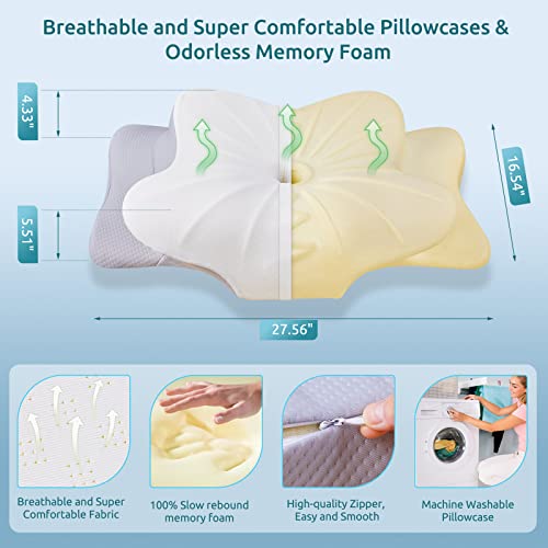 Image of DONAMA Cervical Pillow for Neck and Shoulder Pain Relief, Cooling Contour Memory Foam Pillow, Dual-Height Ergonomic Neck Support Pillow for Side Back Stomach Sleepers with Removable Pillowcase