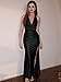 LAGSHIAN Women's Elegant V Neck Halter Backless Bodycon High Split Ruched Long Formal Evening Dress Black