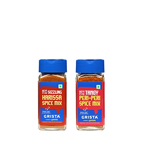 Image of CRISTA Harissa and Peri-Peri Combo Pack | Harissa Spice Mix x 1, 45 gms | Peri-Peri Spice Mix x 1, 50 gms | Exotic Spices | Set of 2 | Zero added Colours, Fillers, Additives & Preservatives