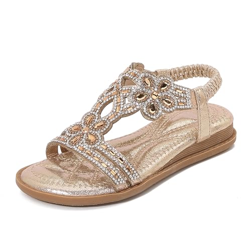 Sandales plates pour fille avec sangle élastique souple et motif fleurs en strass